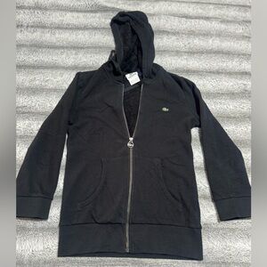 Lacoste Black Zip-Up Hoodie Sweater with Green Croc Logo